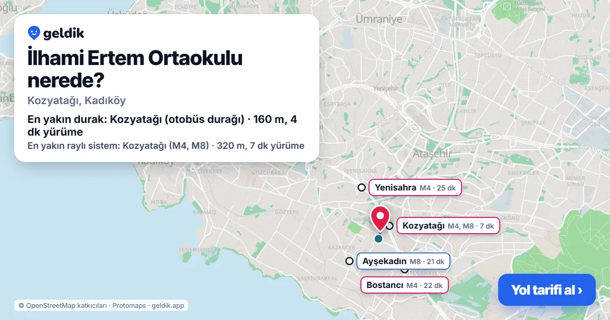 İlhami Ertem Ortaokulu nerede: haritada konumu ve en yakın duraklar, yürüme süreleriyle