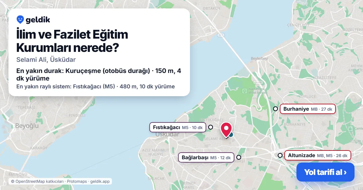 İlim ve Fazilet Eğitim Kurumları nerede: haritada konumu ve en yakın duraklar, yürüme süreleriyle