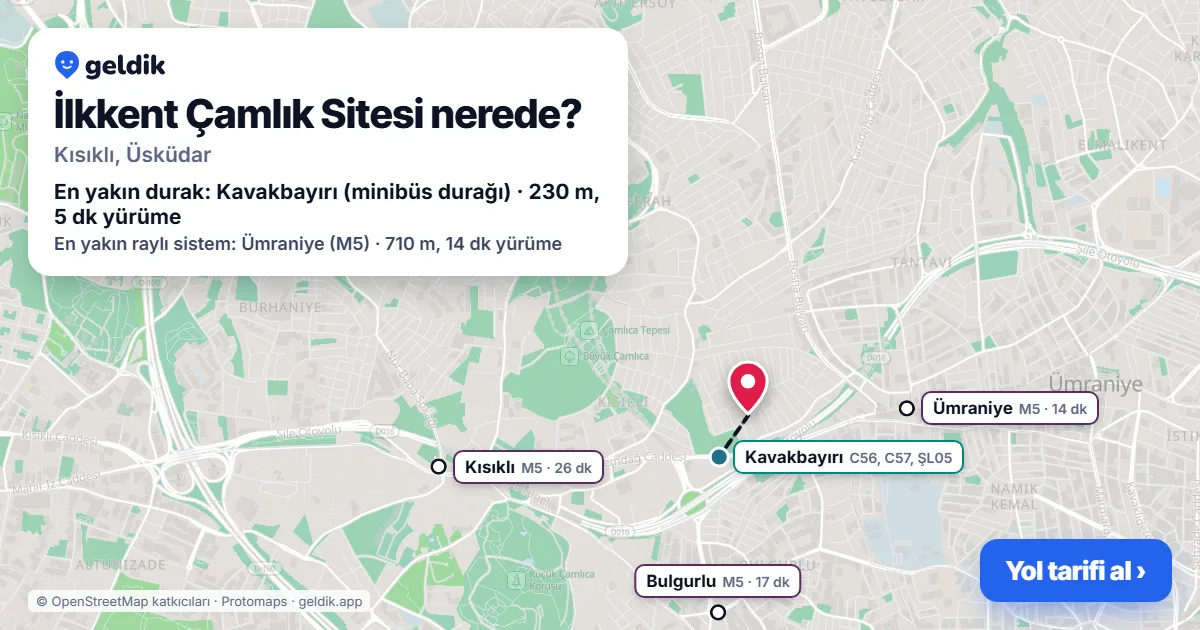 İlkkent Çamlık Sitesi nerede: haritada konumu ve en yakın duraklar, yürüme süreleriyle