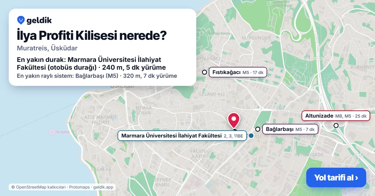 Where is İlya Profiti Kilisesi: map with its location and the nearest stops, with walking times