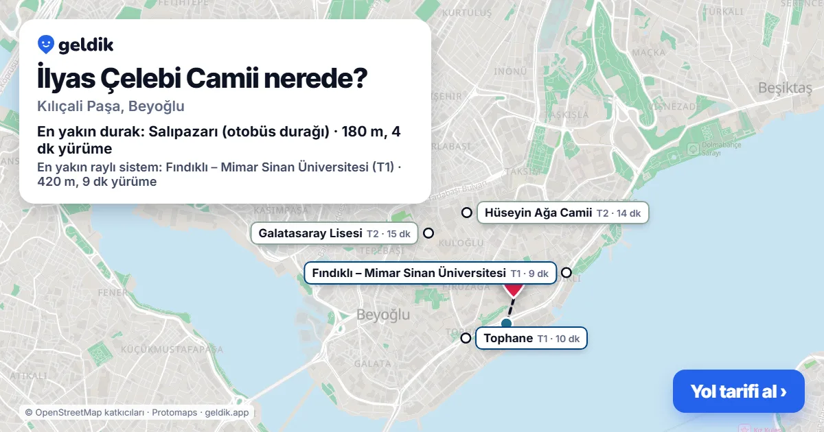 İlyas Çelebi Camii nerede: haritada konumu ve en yakın duraklar, yürüme süreleriyle