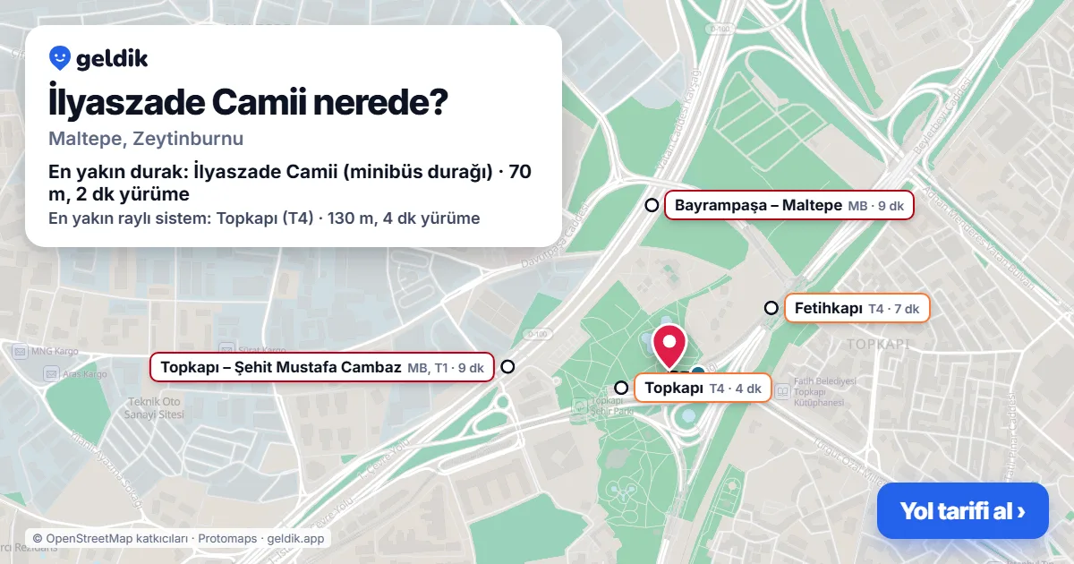 İlyaszade Camii nerede: haritada konumu ve en yakın duraklar, yürüme süreleriyle