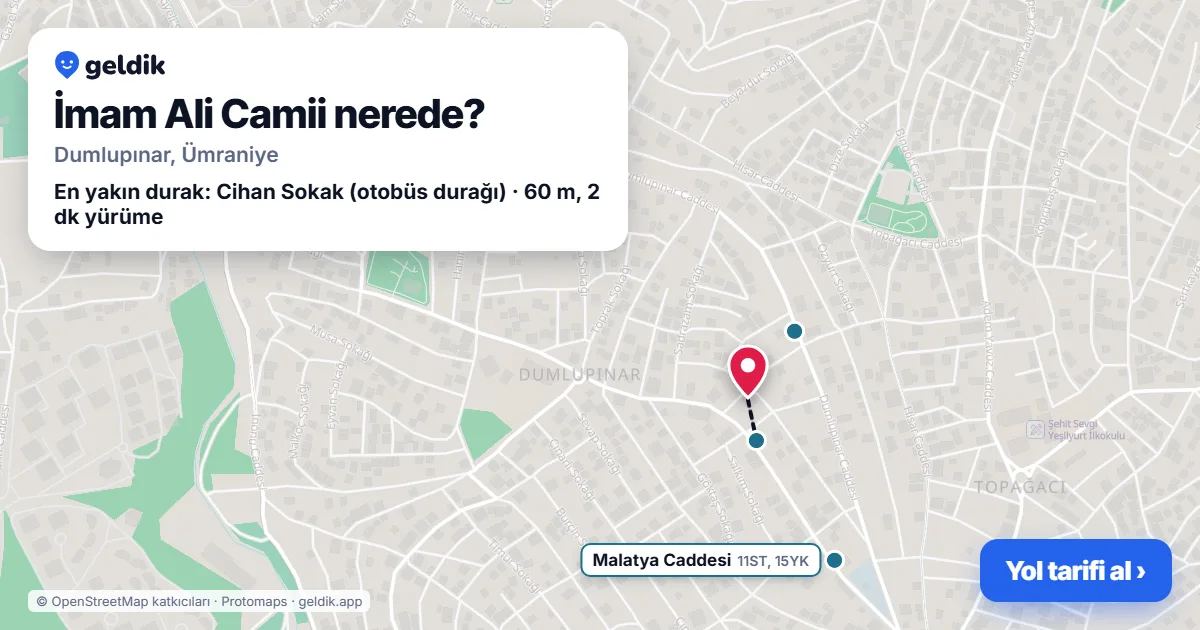 Where is İmam Ali Camii: map with its location and the nearest stops, with walking times