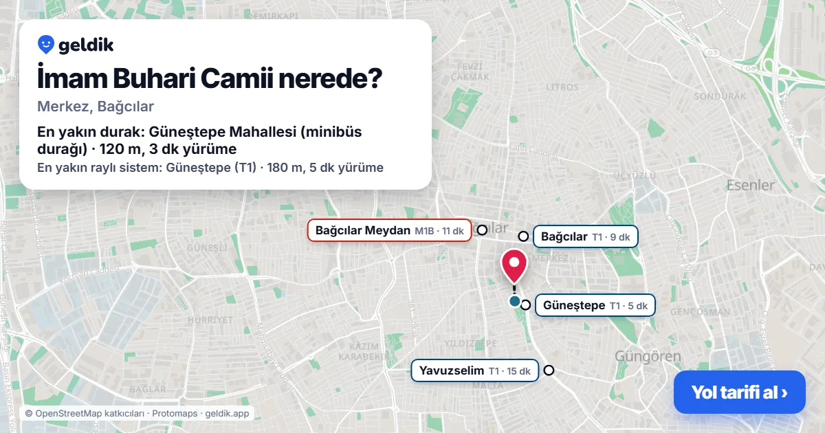 İmam Buhari Camii nerede: haritada konumu ve en yakın duraklar, yürüme süreleriyle
