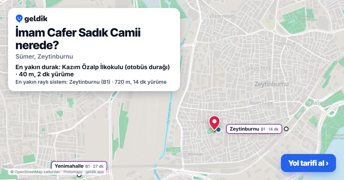 İmam Cafer Sadık Camii nerede: haritada konumu ve en yakın duraklar, yürüme süreleriyle