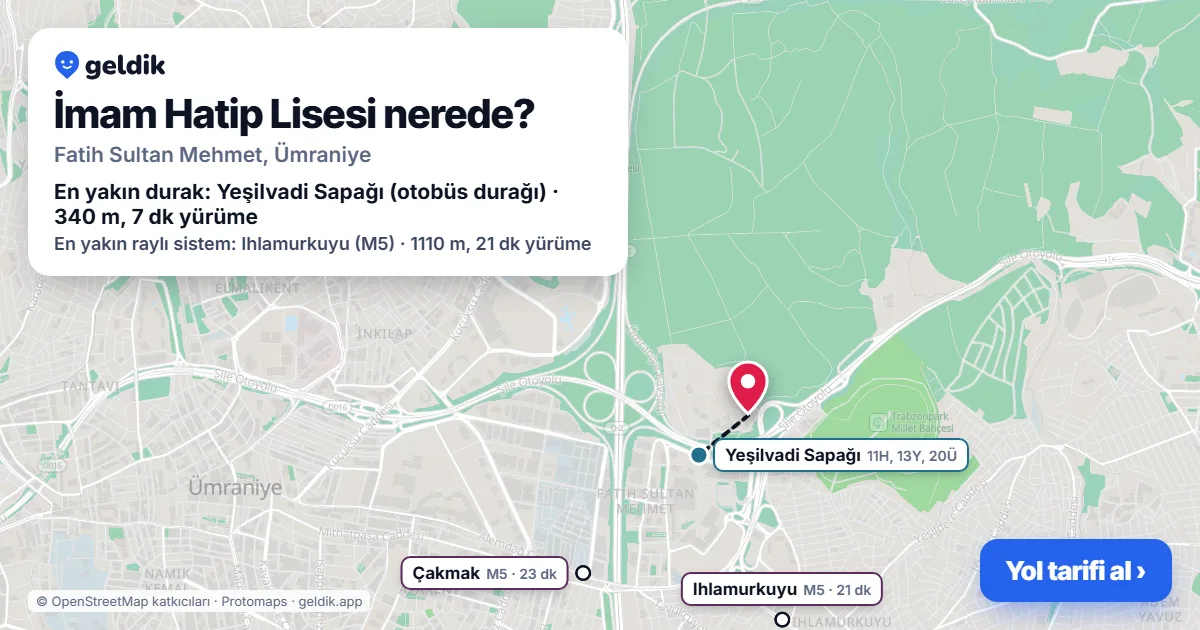 Where is İmam Hatip Lisesi: map with its location and the nearest stops, with walking times