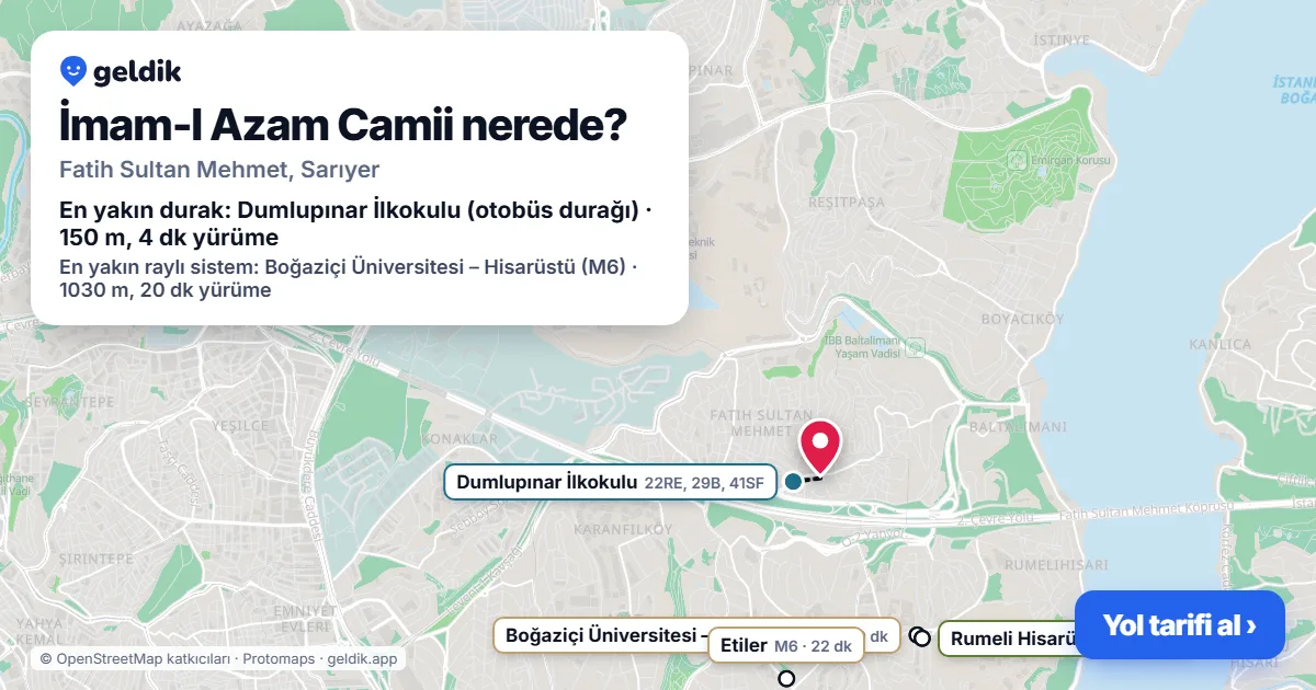 İmam-I Azam Camii nerede: haritada konumu ve en yakın duraklar, yürüme süreleriyle