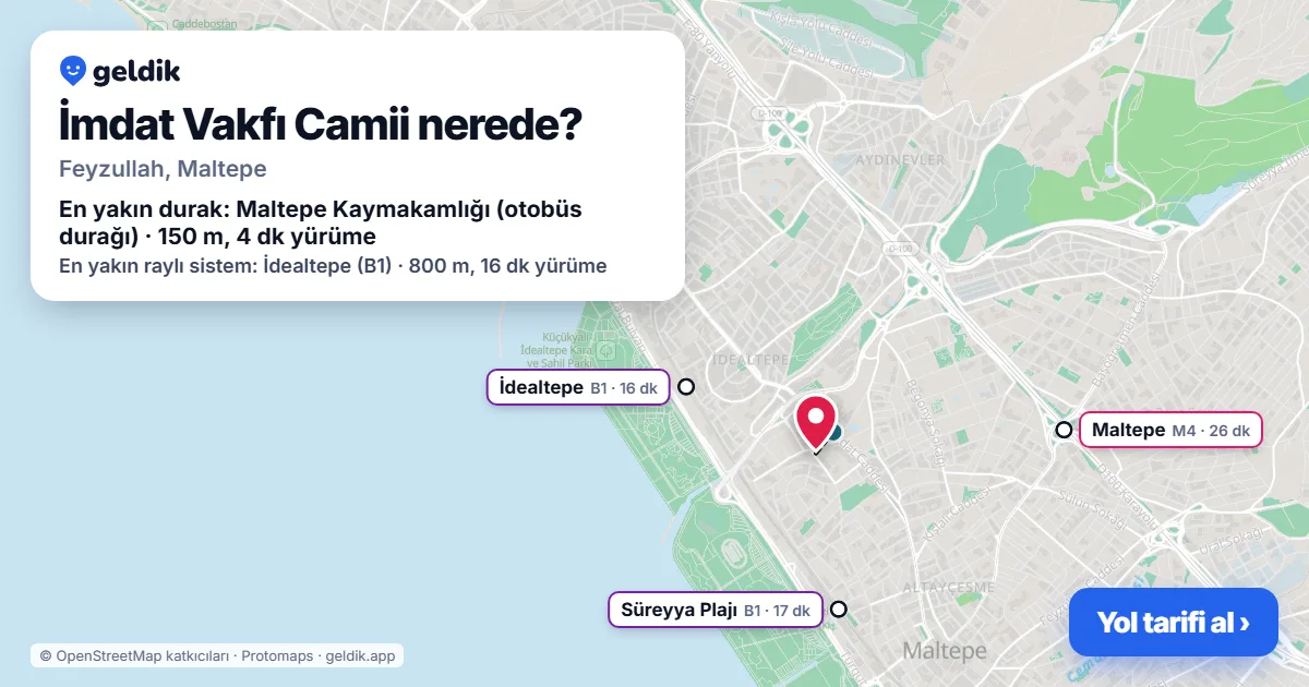 İmdat Vakfı Camii nerede: haritada konumu ve en yakın duraklar, yürüme süreleriyle