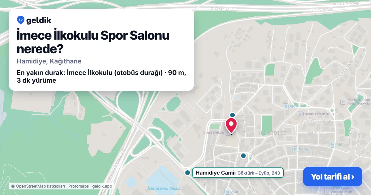 İmece İlkokulu Spor Salonu nerede: haritada konumu ve en yakın duraklar, yürüme süreleriyle