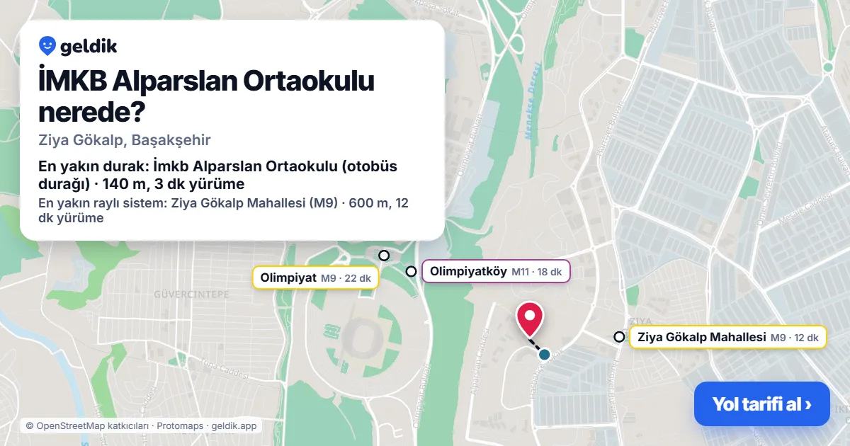 İMKB Alparslan Ortaokulu nerede: haritada konumu ve en yakın duraklar, yürüme süreleriyle