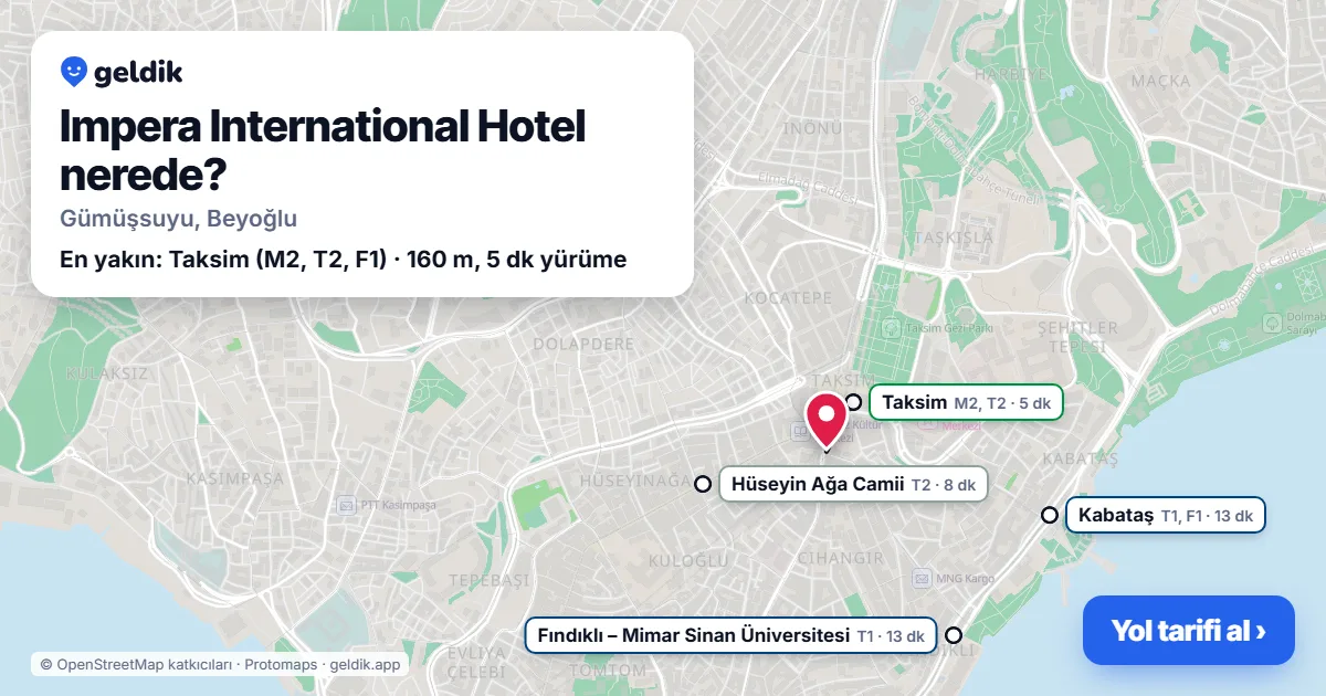 Where is Impera International Hotel: map with its location and the nearest stops, with walking times