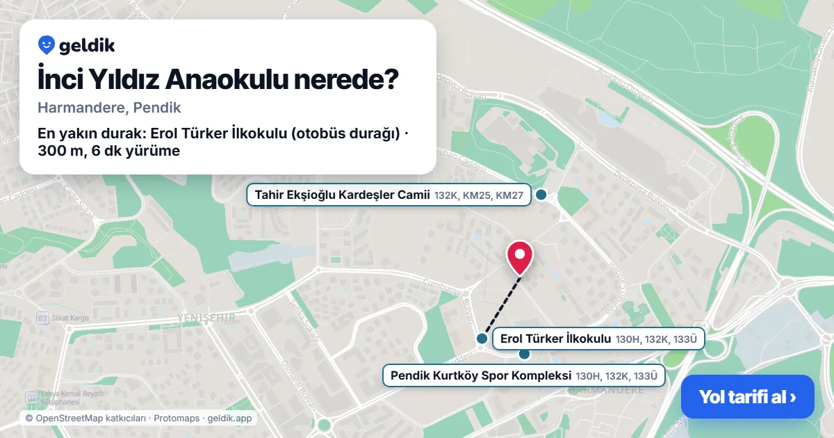 Where is İnci Yıldız Anaokulu: map with its location and the nearest stops, with walking times