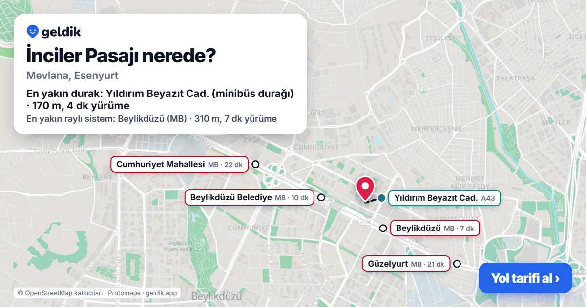 İnciler Pasajı nerede: haritada konumu ve en yakın duraklar, yürüme süreleriyle