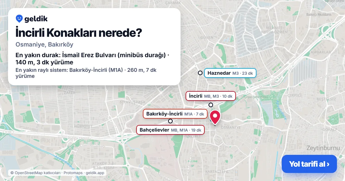 İncirli Konakları nerede: haritada konumu ve en yakın duraklar, yürüme süreleriyle