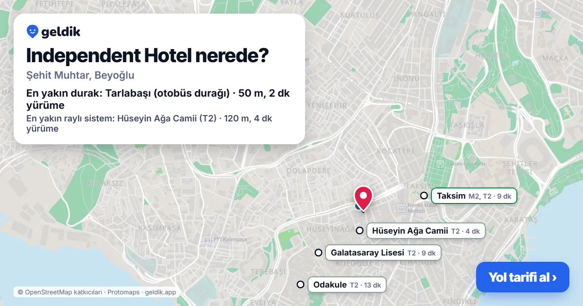 Independent Hotel nerede: haritada konumu ve en yakın duraklar, yürüme süreleriyle