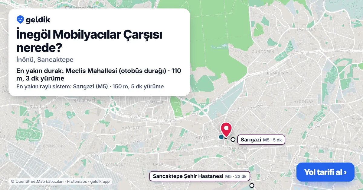 Where is İnegöl Mobilyacılar Çarşısı: map with its location and the nearest stops, with walking times