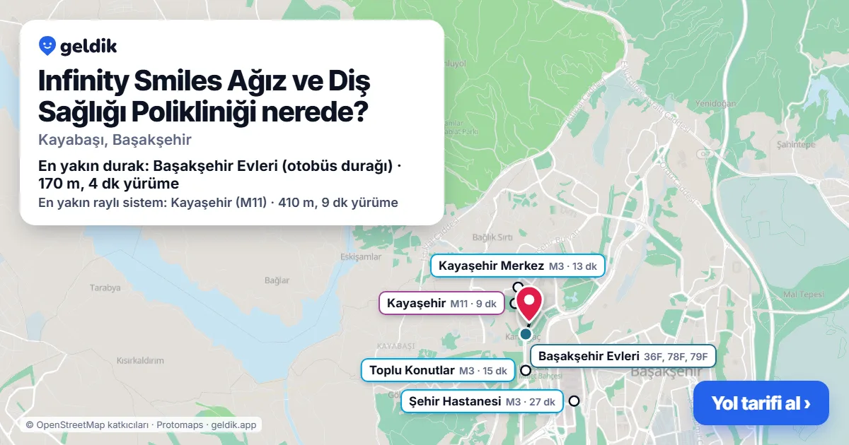 Infinity Smiles Ağız ve Diş Sağlığı Polikliniği nerede: haritada konumu ve en yakın duraklar, yürüme süreleriyle