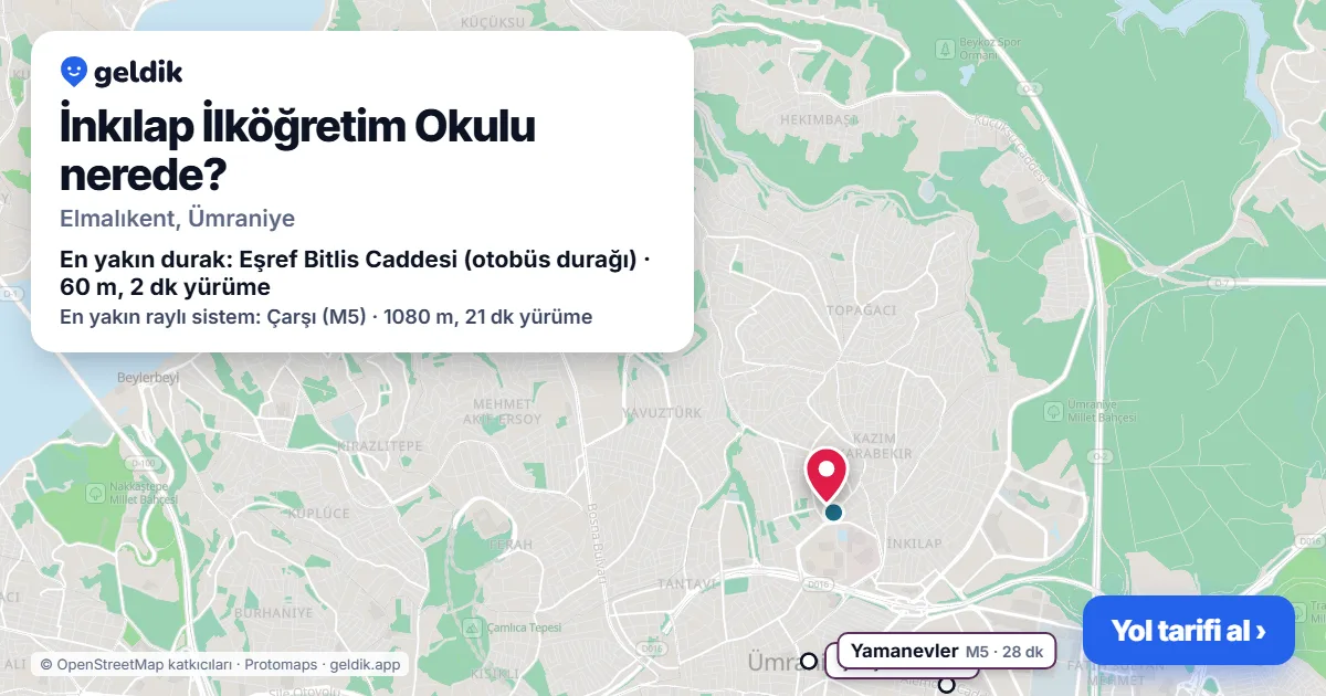 Where is İnkılap İlköğretim Okulu: map with its location and the nearest stops, with walking times