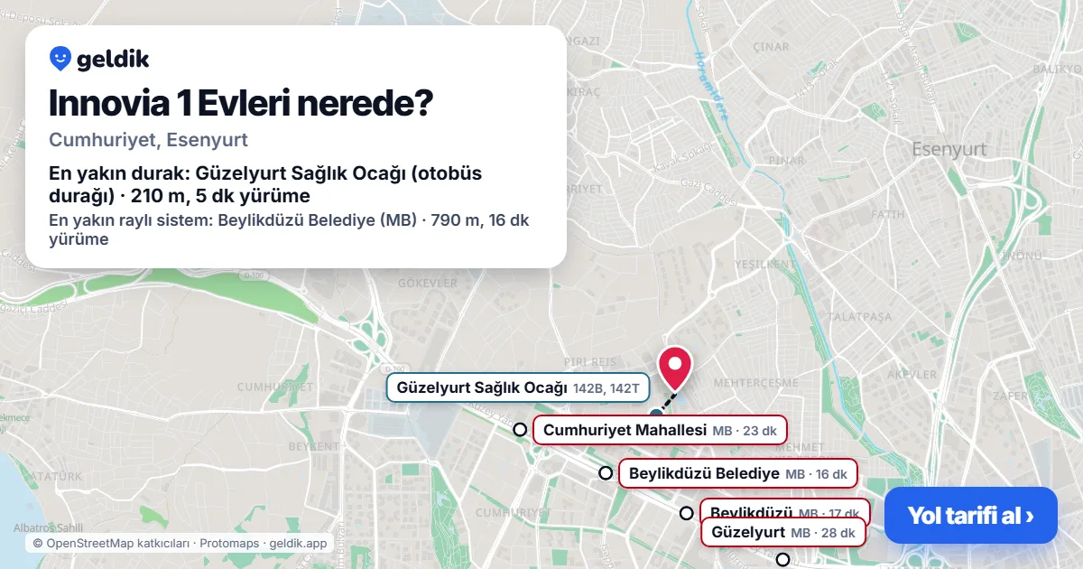 Innovia 1 Evleri nerede: haritada konumu ve en yakın duraklar, yürüme süreleriyle
