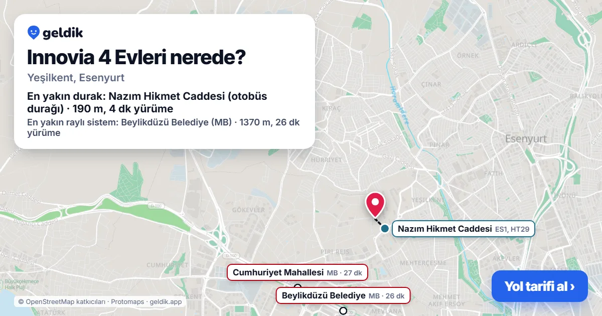 Where is Innovia 4 Evleri: map with its location and the nearest stops, with walking times