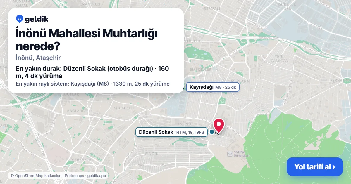 Where is İnönü Mahallesi Muhtarlığı: map with its location and the nearest stops, with walking times