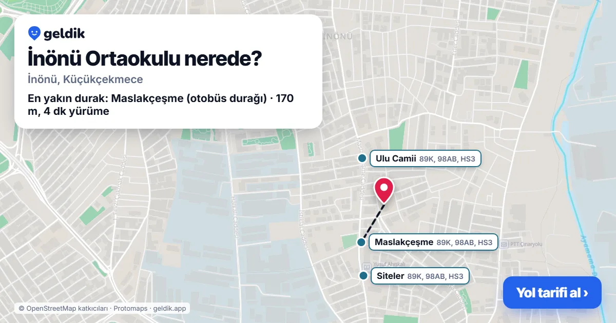 Where is İnönü Ortaokulu: map with its location and the nearest stops, with walking times