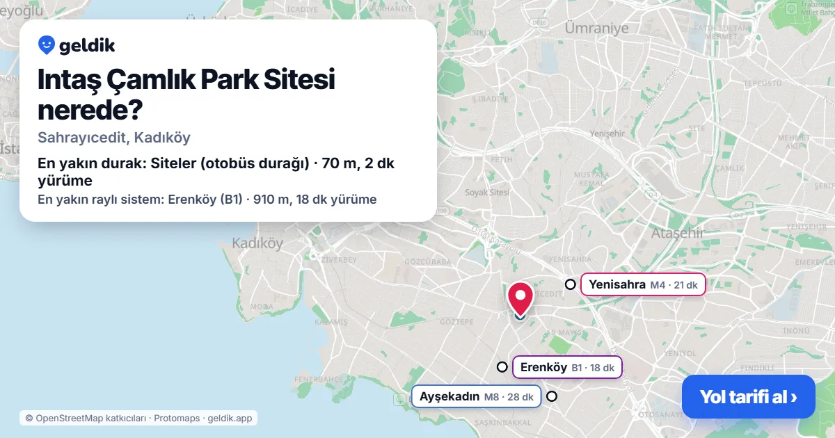 Intaş Çamlık Park Sitesi nerede: haritada konumu ve en yakın duraklar, yürüme süreleriyle