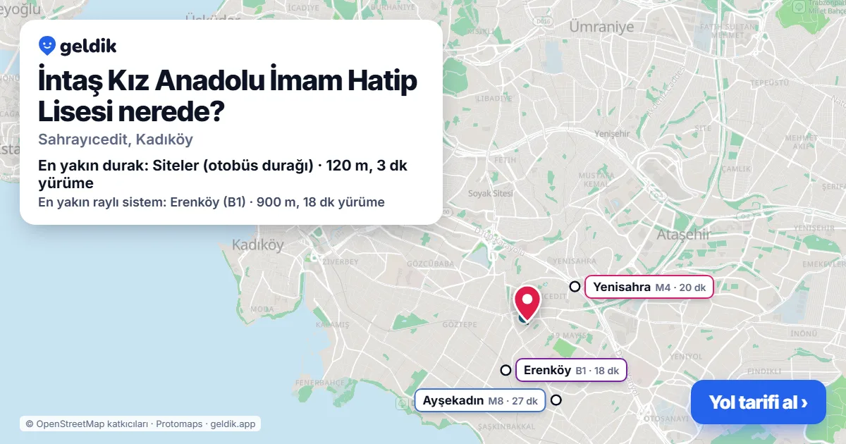 Where is İntaş Kız Anadolu İmam Hatip Lisesi: map with its location and the nearest stops, with walking times