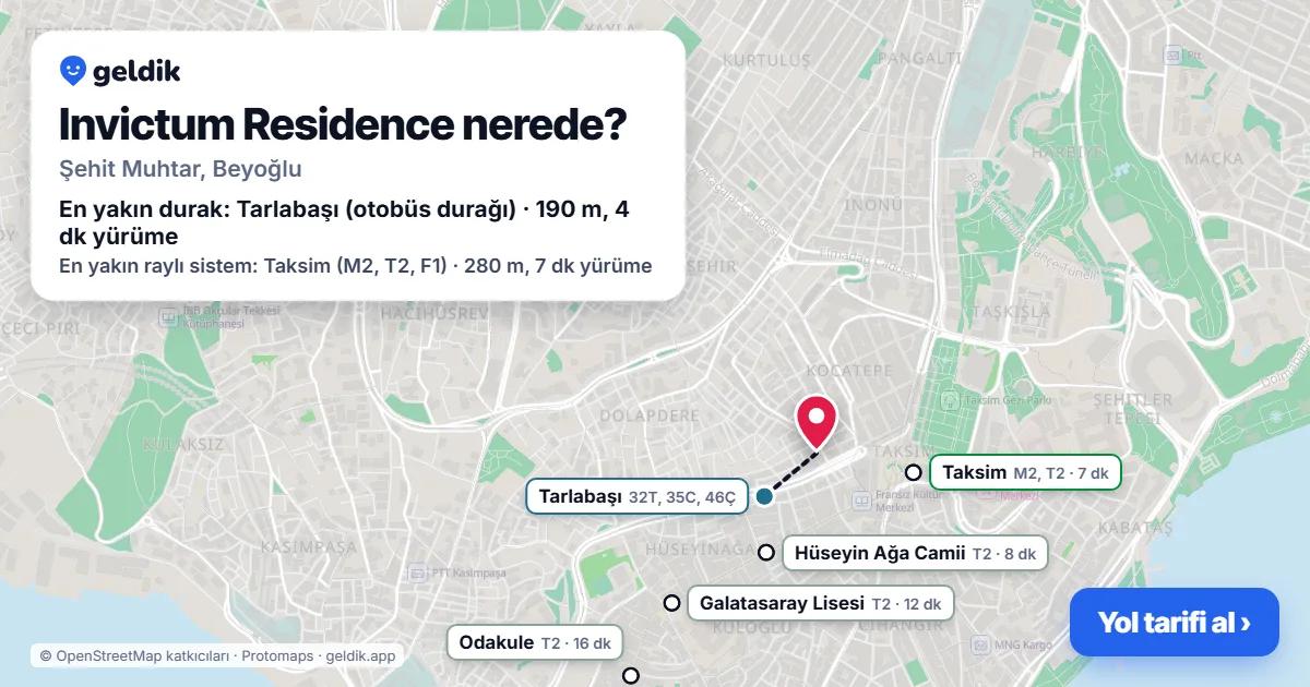 Where is Invictum Residence: map with its location and the nearest stops, with walking times