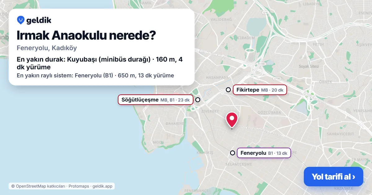 Irmak Anaokulu nerede: haritada konumu ve en yakın duraklar, yürüme süreleriyle