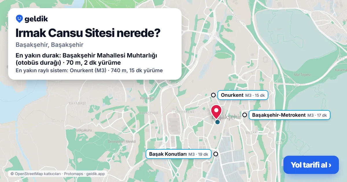 Where is Irmak Cansu Sitesi: map with its location and the nearest stops, with walking times