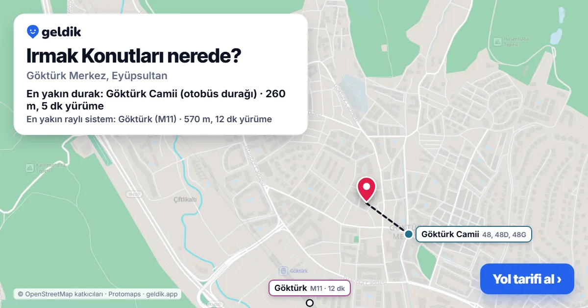 Irmak Konutları nerede: haritada konumu ve en yakın duraklar, yürüme süreleriyle