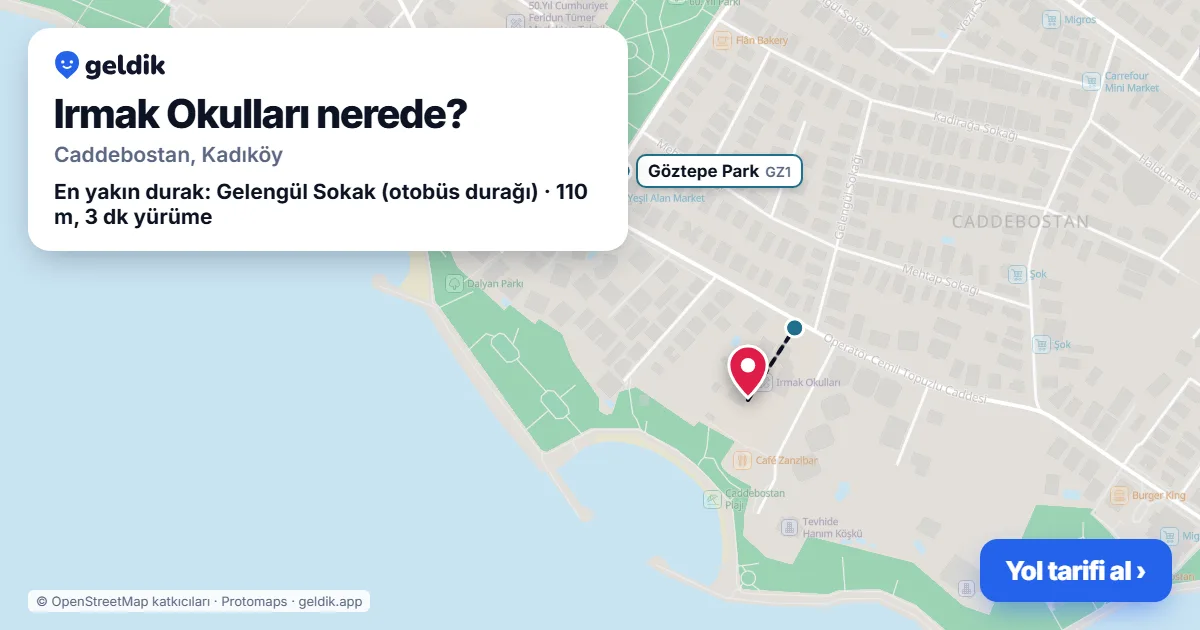 Where is Irmak Okulları: map with its location and the nearest stops, with walking times