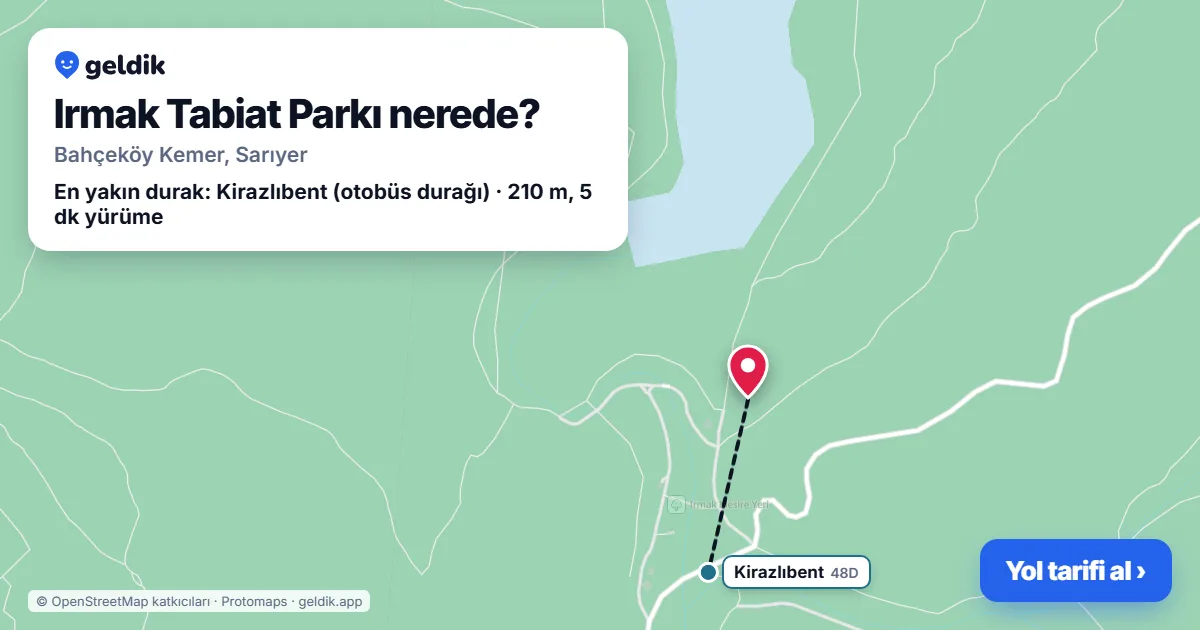 Irmak Tabiat Parkı nerede: haritada konumu ve en yakın duraklar, yürüme süreleriyle