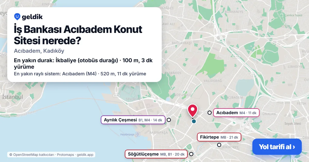 İş Bankası Acıbadem Konut Sitesi nerede: haritada konumu ve en yakın duraklar, yürüme süreleriyle