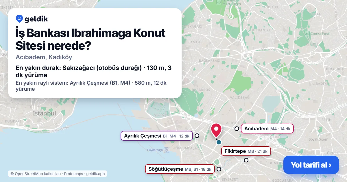 İş Bankası Ibrahimaga Konut Sitesi nerede: haritada konumu ve en yakın duraklar, yürüme süreleriyle
