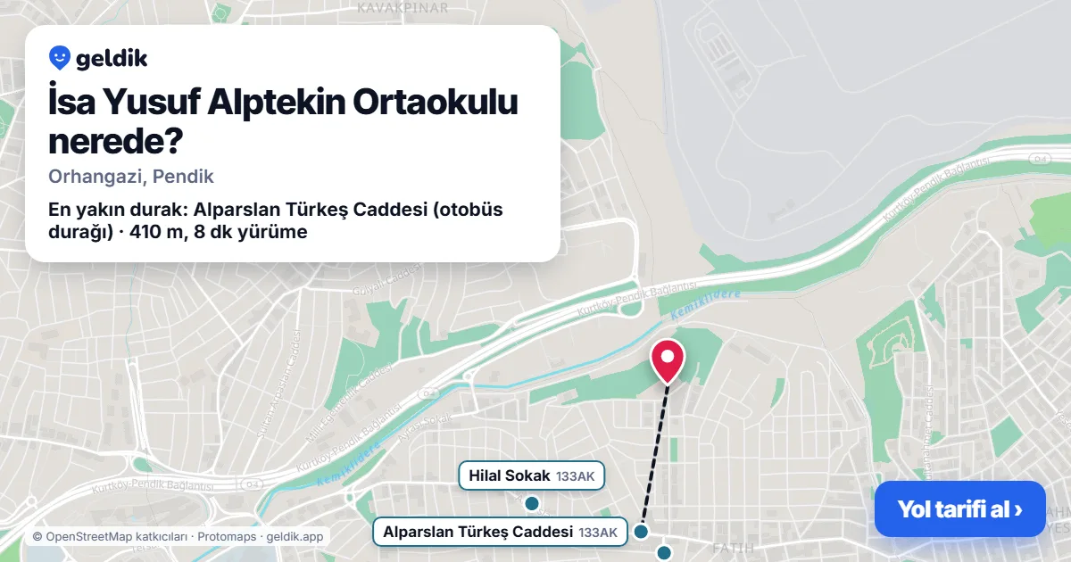 İsa Yusuf Alptekin Ortaokulu nerede: haritada konumu ve en yakın duraklar, yürüme süreleriyle