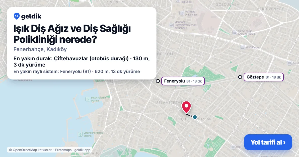 Işık Diş Ağız ve Diş Sağlığı Polikliniği nerede: haritada konumu ve en yakın duraklar, yürüme süreleriyle