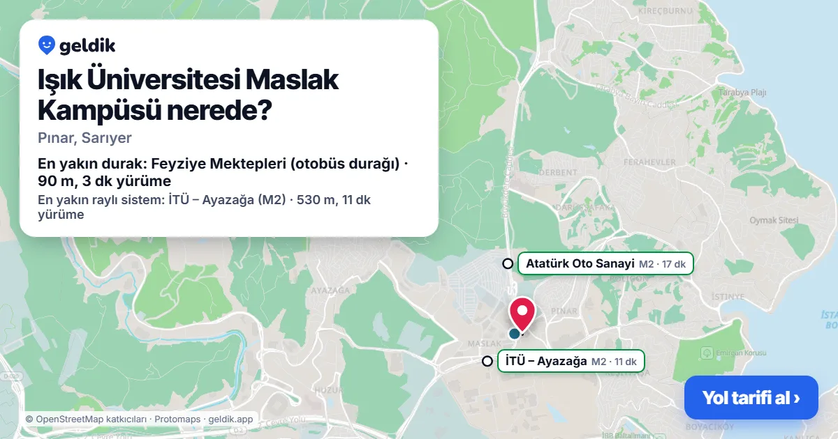 Işık Üniversitesi Maslak Kampüsü nerede: haritada konumu ve en yakın duraklar, yürüme süreleriyle