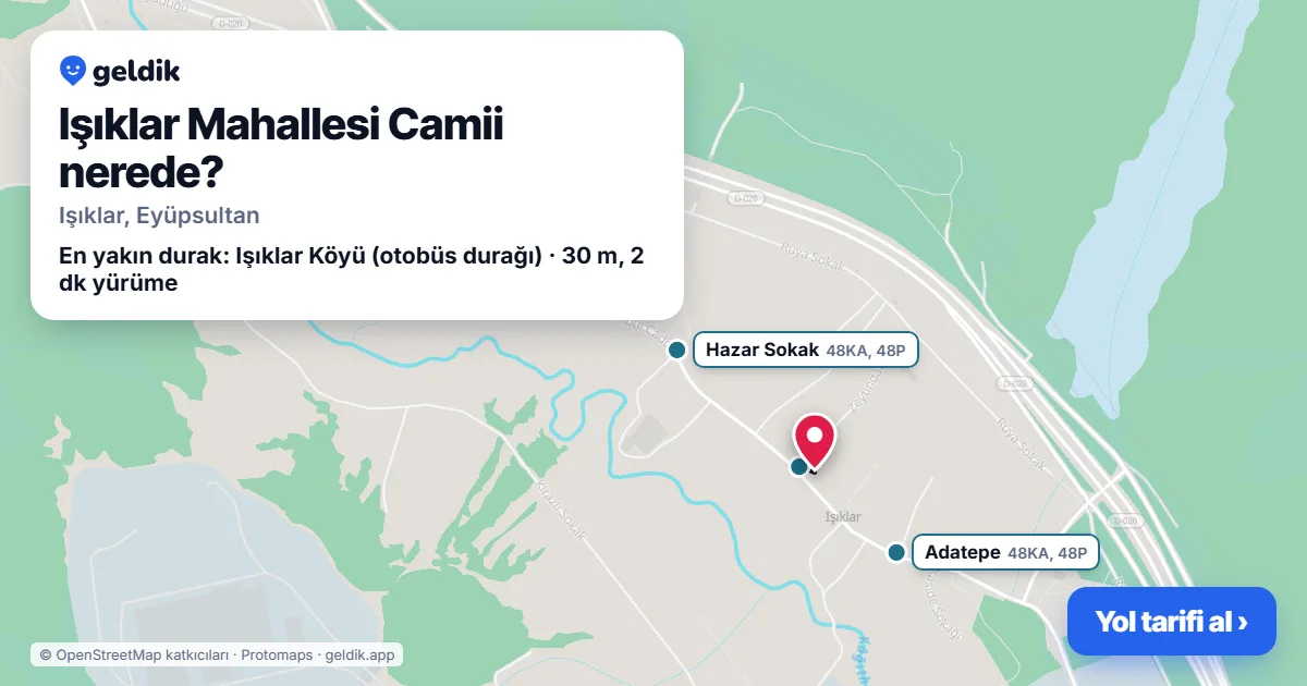 Işıklar Mahallesi Camii nerede: haritada konumu ve en yakın duraklar, yürüme süreleriyle