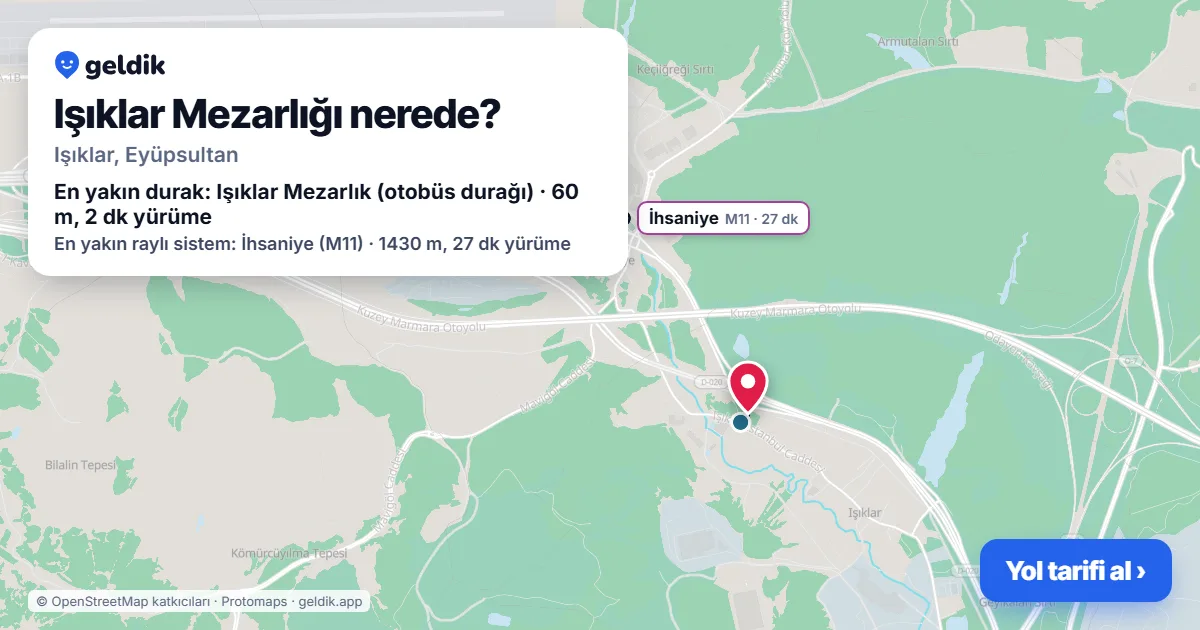 Where is Işıklar Mezarlığı: map with its location and the nearest stops, with walking times