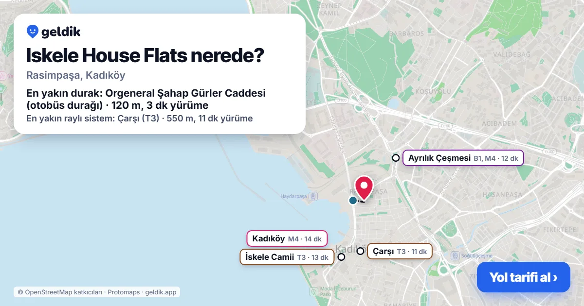 Where is Iskele House Flats: map with its location and the nearest stops, with walking times
