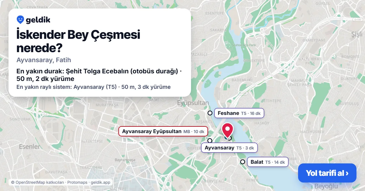 İskender Bey Çeşmesi nerede: haritada konumu ve en yakın duraklar, yürüme süreleriyle