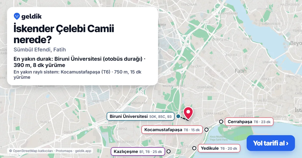 İskender Çelebi Camii nerede: haritada konumu ve en yakın duraklar, yürüme süreleriyle