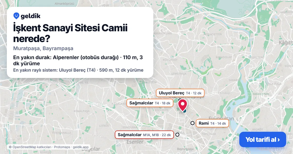 İşkent Sanayi Sitesi Camii nerede: haritada konumu ve en yakın duraklar, yürüme süreleriyle