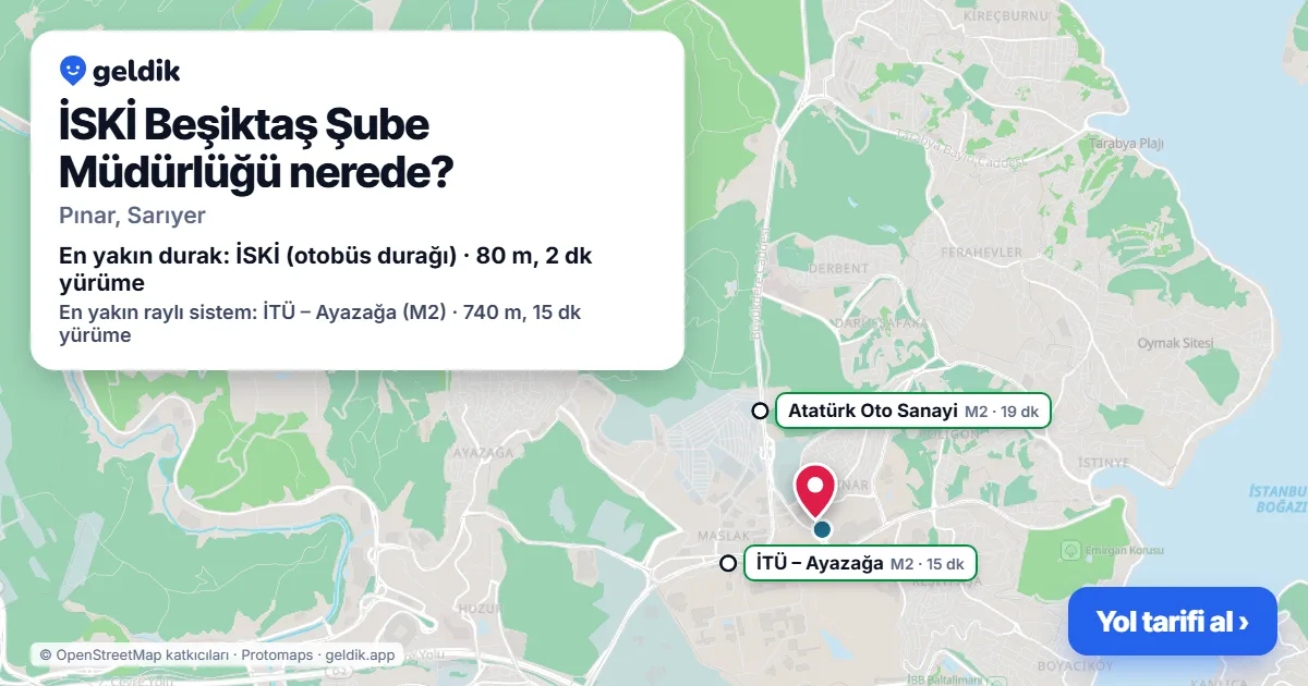 İSKİ Beşiktaş Şube Müdürlüğü nerede: haritada konumu ve en yakın duraklar, yürüme süreleriyle