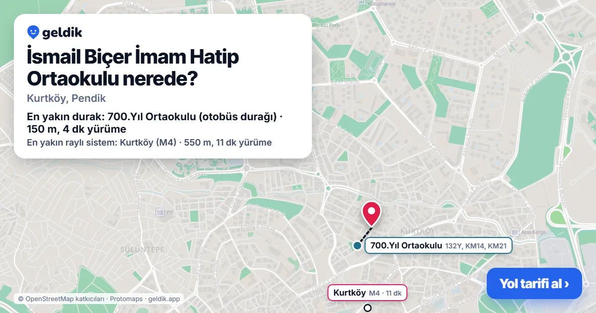 İsmail Biçer İmam Hatip Ortaokulu nerede: haritada konumu ve en yakın duraklar, yürüme süreleriyle