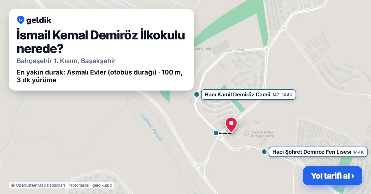İsmail Kemal Demiröz İlkokulu nerede: haritada konumu ve en yakın duraklar, yürüme süreleriyle