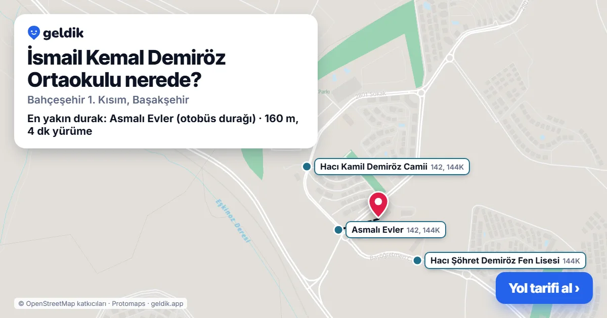 İsmail Kemal Demiröz Ortaokulu nerede: haritada konumu ve en yakın duraklar, yürüme süreleriyle