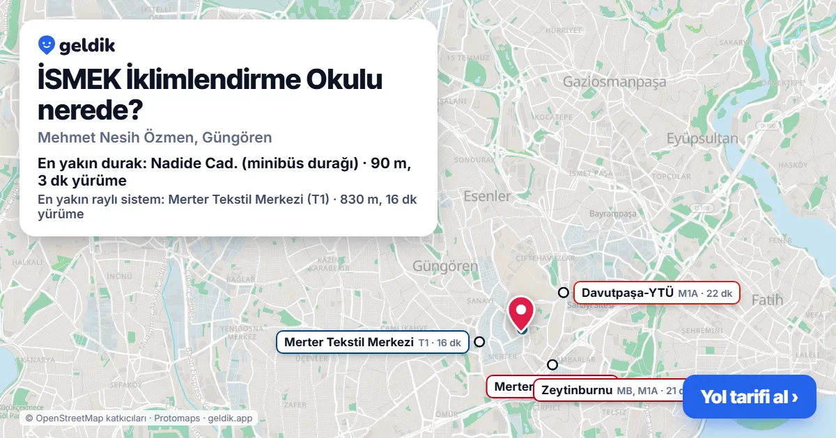 Where is İSMEK İklimlendirme Okulu: map with its location and the nearest stops, with walking times